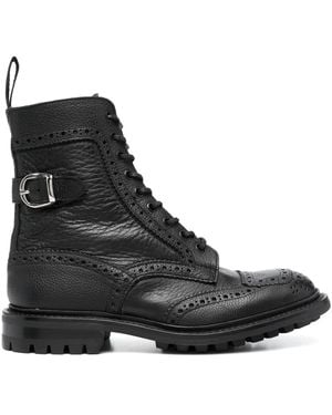 Tricker's Lace-Up Leather Biker Boots - Black