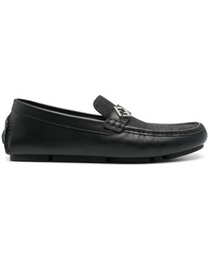 Fendi Ff Metal Driving Loafers Leather And Ff Jacquard - Black