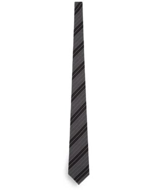 Saint Laurent Wide Striped Tie - White