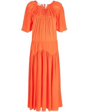 Marni Robe Mi-Longue En Soie À Fronces - Orange