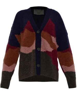 Akep Abstract-Pattern V-Neck Cardigan - Blue