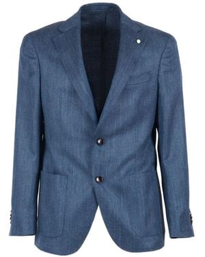 Luigi Bianchi Herringbone Single-Breasted Blazer - Blue