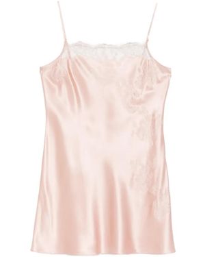 Carine Gilson Lace-Detail Straight-Neckline Silk Slip - Pink
