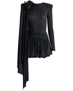 VAQUERA Floral-Appliqué Pleated Dress - Black