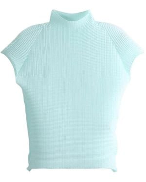 Issey Miyake Woolly Pleats-68 Pleated High-Neck Top - Blue