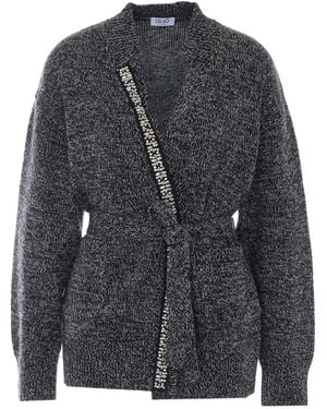 Liu Jo Crystal-Embellished Belted Cardigan - Gray