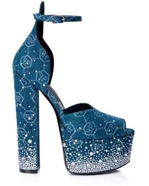 Philipp Plein Sandales Plateforme Monogrammées À Strass - Blue