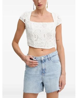 Guess Guipure-Lace Cropped Top - Blue