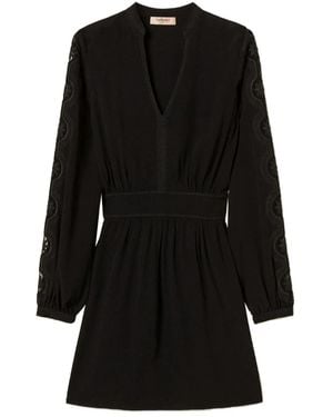 Twinset Embroidered V-Neck Mini Dress - Black