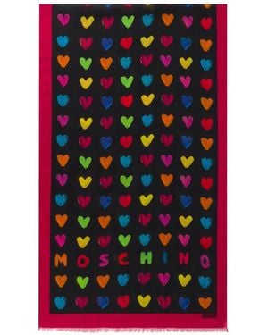 Moschino Écharpe Frangée À Imprimé Cœur - Black