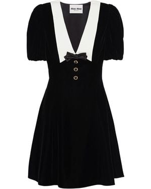 Miu Miu Robe courte en velours à manches courtes - Noir