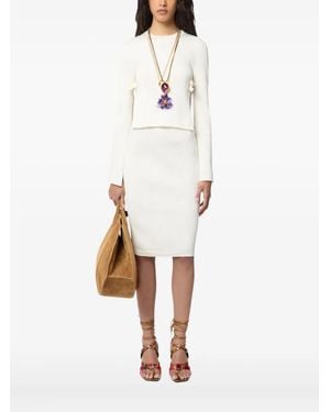 Nina Ricci Ribbed Knit Midi Pencil Skirt - White