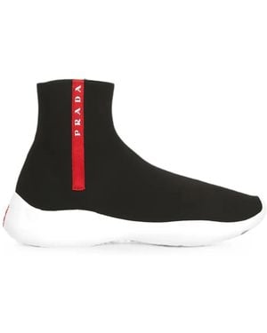 Prada Linea Rossa Logo-Tape Sock Trainers - White