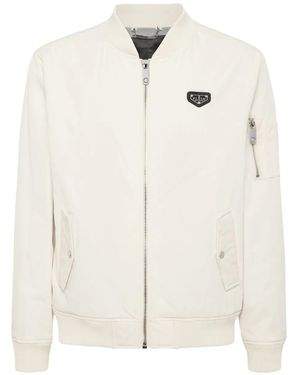 Philipp Plein Logo-Plaque Bomber Jacket - Natural