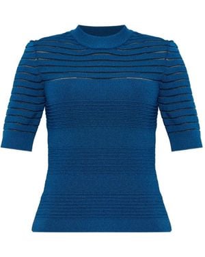 Balmain Sheer-Panelled Lion-Head Top - Blue