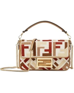 Fendi Mini Baguette Ff-Motif Clutch Bag - Metallic
