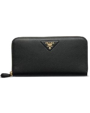 Prada Large Leather Zip-Around Wallet - Black