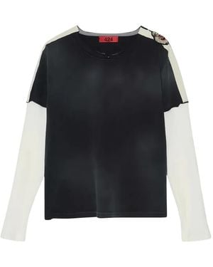 424 Layered-Sleeve Crest-Patch T-Shirt - Black