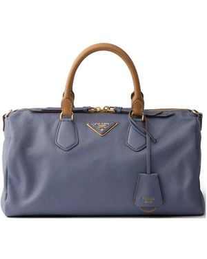 Prada Large Leather Top-Handle Bag - Blue