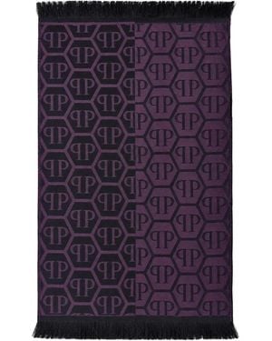 Philipp Plein Écharpe Frangée À Logo Monogramme - Purple