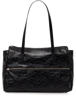 Guess Crinkled Zip-Pocket Tote Bag - Black