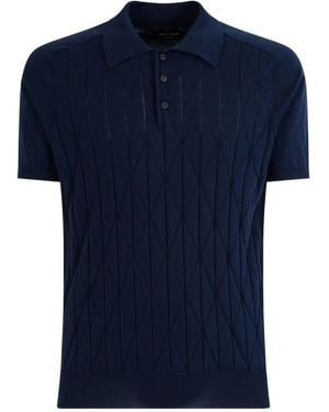 Roberto Collina Diamond-Pattern Polo Shirt - Blue