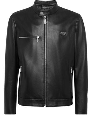 Philipp Plein ジップアップ レザージャケット - ブラック
