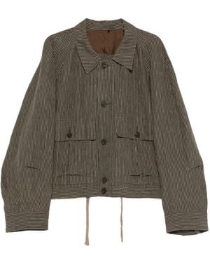 Ziggy Chen Striped Buttoned Shirt Jacket - Brown