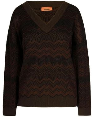 Missoni Chevron-Pattern V-Neck Jumper - Black