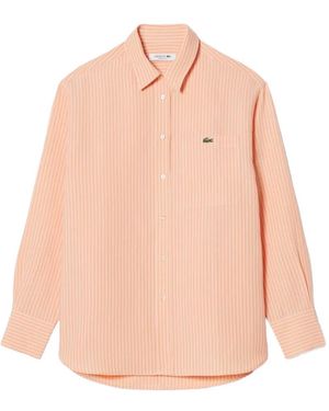 Lacoste Striped Logo-Patch Shirt - Pink