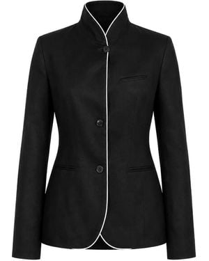 Hannes Roether Piped-Trim High-Neck Cardigan - Black
