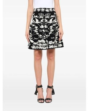 McQueen Floral-Motif A-Line Mini Skirt - Black