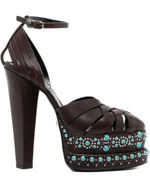 Roberto Cavalli Caged Leather Platform Court Shoes - Black