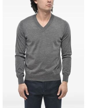 Paolo Pecora V-Neck Virgin Wool Jumper - Grey
