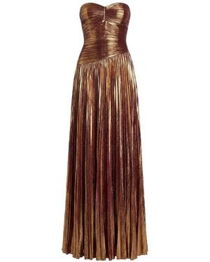 retroféte Saba Pleated Metallic Maxi Dress - Brown