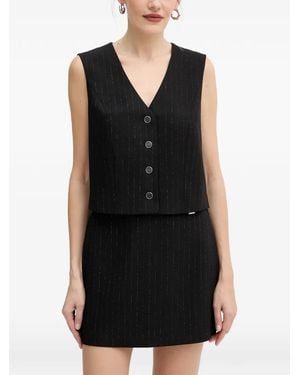 Guess Button Pinstripe Top - Black