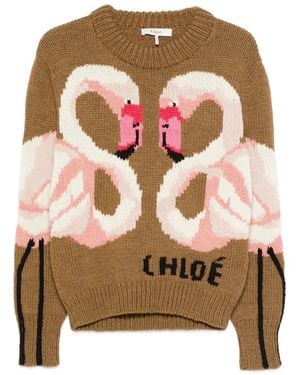 Chloé Rundhalspullover Mit Logo - Braun