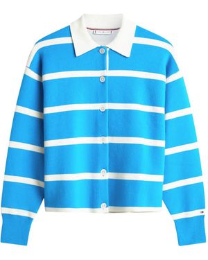 Tommy Hilfiger Striped Collared Cardigan - Blue