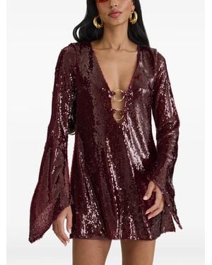 MOOS STUDIO Sequin-Embellished Ring-Detail Mini Dress - Red
