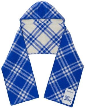 Burberry Karierter Wollschal Mit Kapuze - Blau