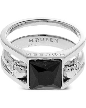 McQueen Twin Skull Square Ring - Grey
