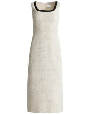 St. John Tweed Square-Neck Midi Dress - White