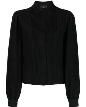 Etro Ribbed-Detail Silk Blouse - Black