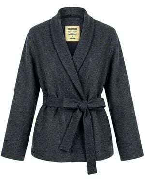 Uma Wang Belted Herringbone-Pattern Jacket - Gray