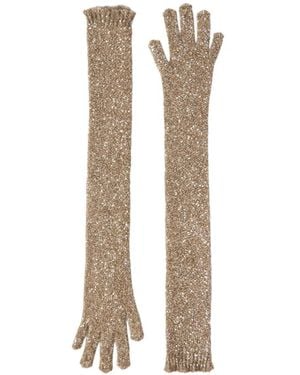 Brunello Cucinelli Sequin-Embellished Knit Gloves - Natural