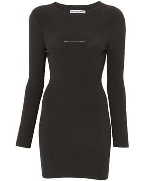 Alexander Wang Logo-Print Ribbed-Knit Mini Dress - Black