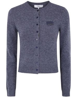 Chloé Cardigan Boutonné À Patch Logo - Blue