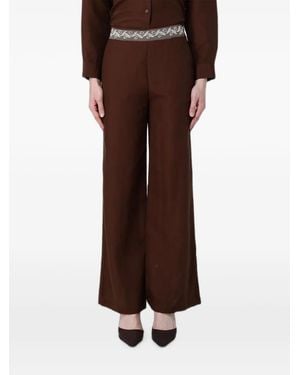 Hanita Embroidered Palazzo Trousers - Brown