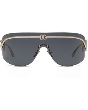 Dolce & Gabbana Logo-Plaque Shield-Frame Sunglasses - Gray