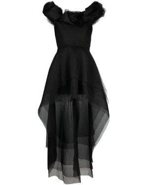 Ana Radu Floral-Appliqué Organza Layered Dress - Black